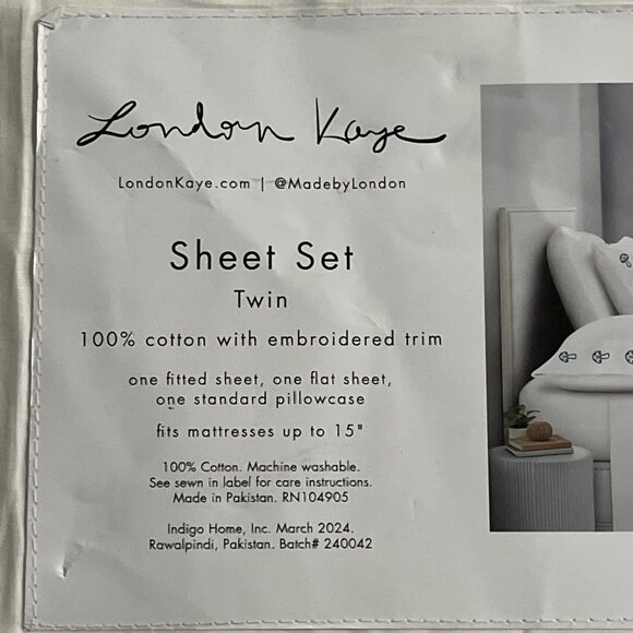 London Kaye Twin Sheet Set Green Mushroom Embroidered White Cotton 70s Retro - Picture 5 of 8